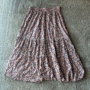 Pink Floral Tiered Maxi Skirt